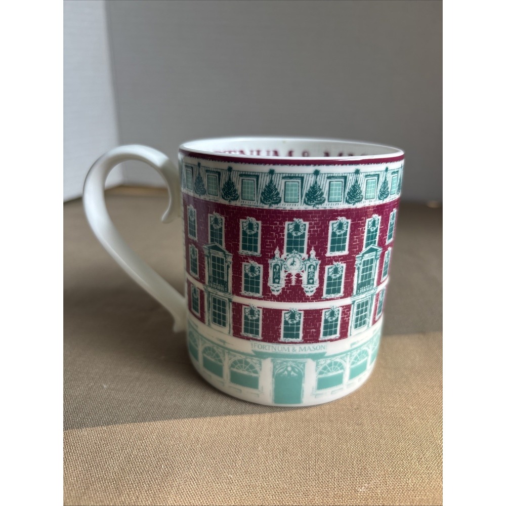 Fortnum & Mason Piccadilly Mug Cup Christmas Bone China Aqua Burgundy White